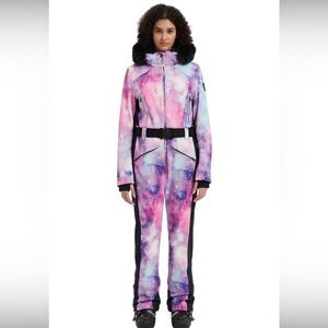 BGX Blue Magic Galaxy Print Hooded Faux Fur Trim Winter Snow Ski Suit Size 2XL
